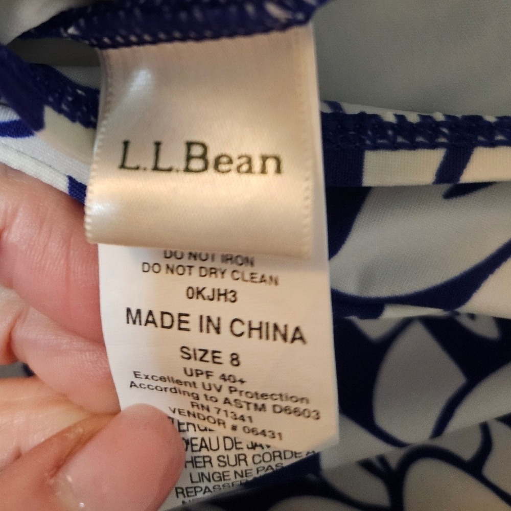 L.L.Bean Swim Dress Women 8 Navy White Floral UPF 40+ Halter One‎ Piece NEW - Picture 5 of 6